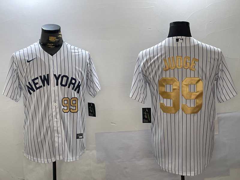 Mens New York Yankees #99 Aaron Judge White Pinstripe Fashion Cool Base Jerseys